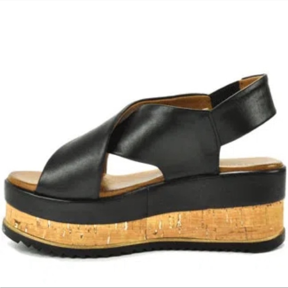 275 Central “8837” Black Criss Cross Platform Wedge Sandals 36 6 NWOT